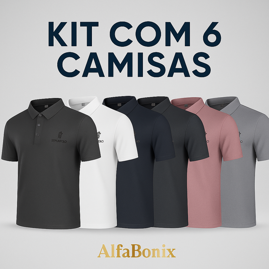 Kit com 6 Camisetas Polo Club Alfa Nartue – Seda Gelada Premium